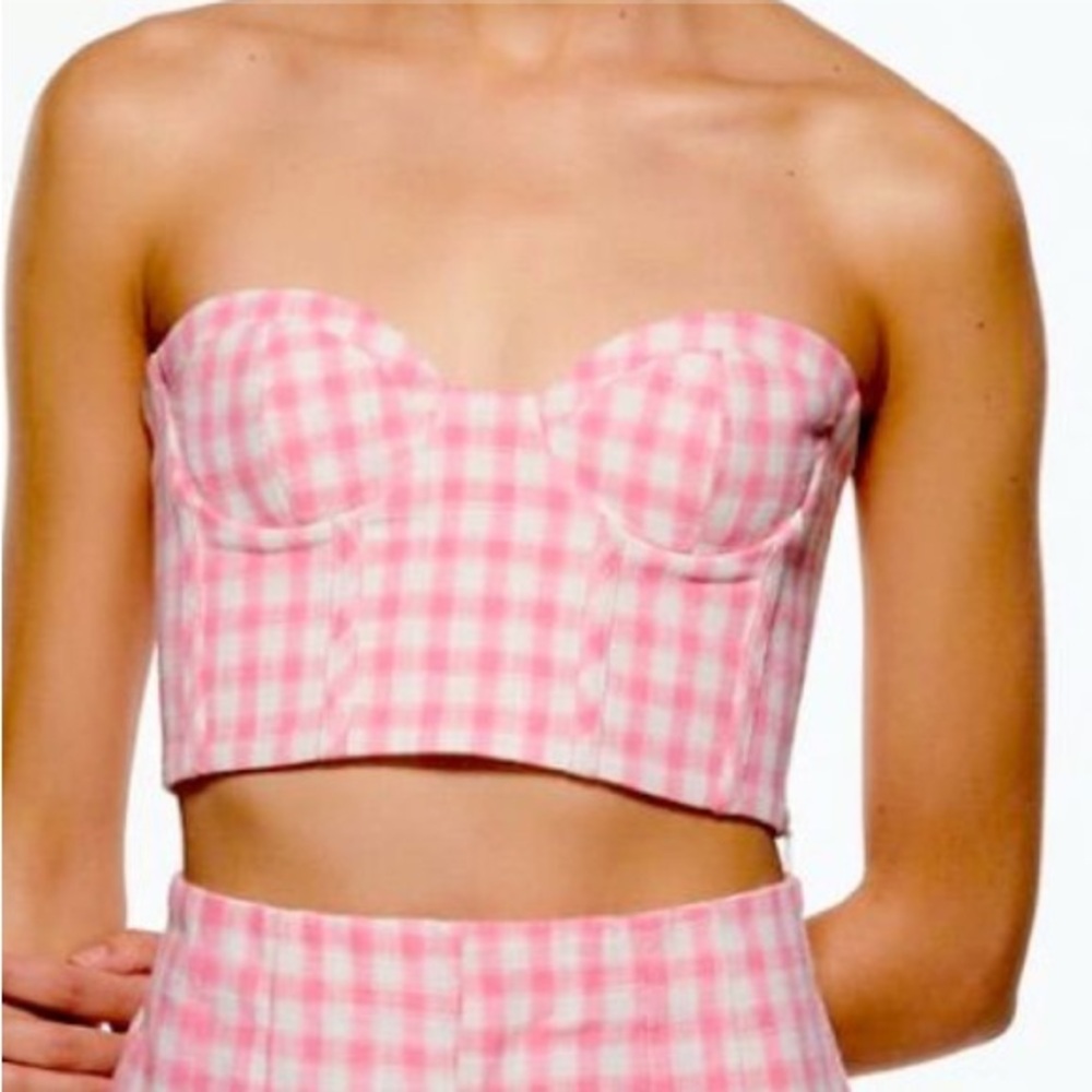 Zara Pink Gingham Strapless Bustier Crop Top